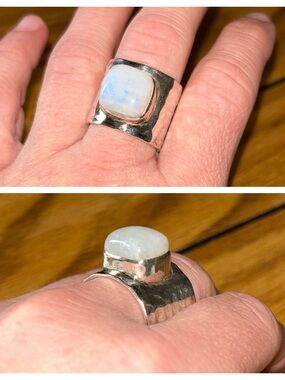 Moonstone 925 Sterling Silver Hammered  Statement Ring Jewelry Sz 9